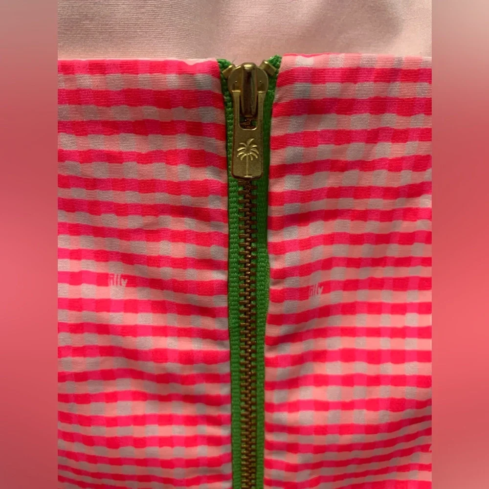 Lilly Pulitzer, size 8 hot pink gingham pencil dress, with cute ruffle detail. - Picture 12 of 12